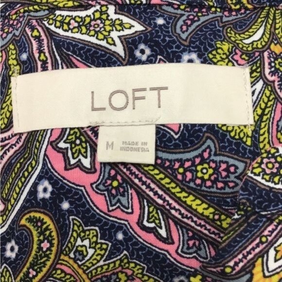 LOFT Women’s Long Sleeve  1/2 Button Front Paisley Shirt, Blue, size M - Picture 5 of 7
